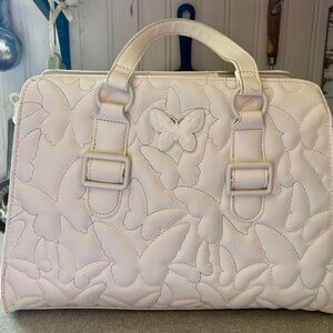 Betsey Johnson White Butterfly-Embossed Top-Handle Satchel